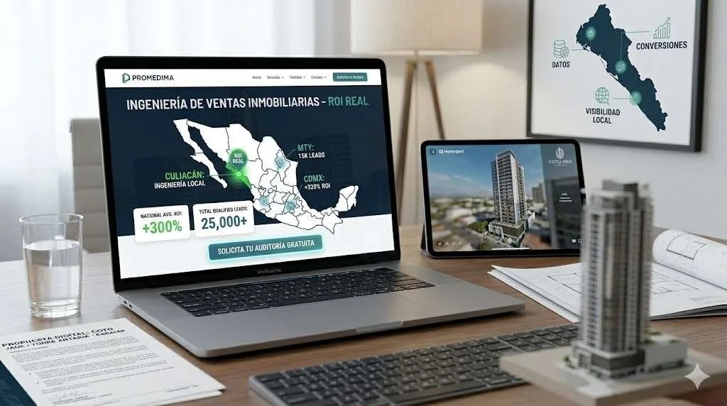 Diseño de página web para inmobiliaria optimizada con estrategia de ventas, CRM y publicidad para captar leads de bienes raíces.